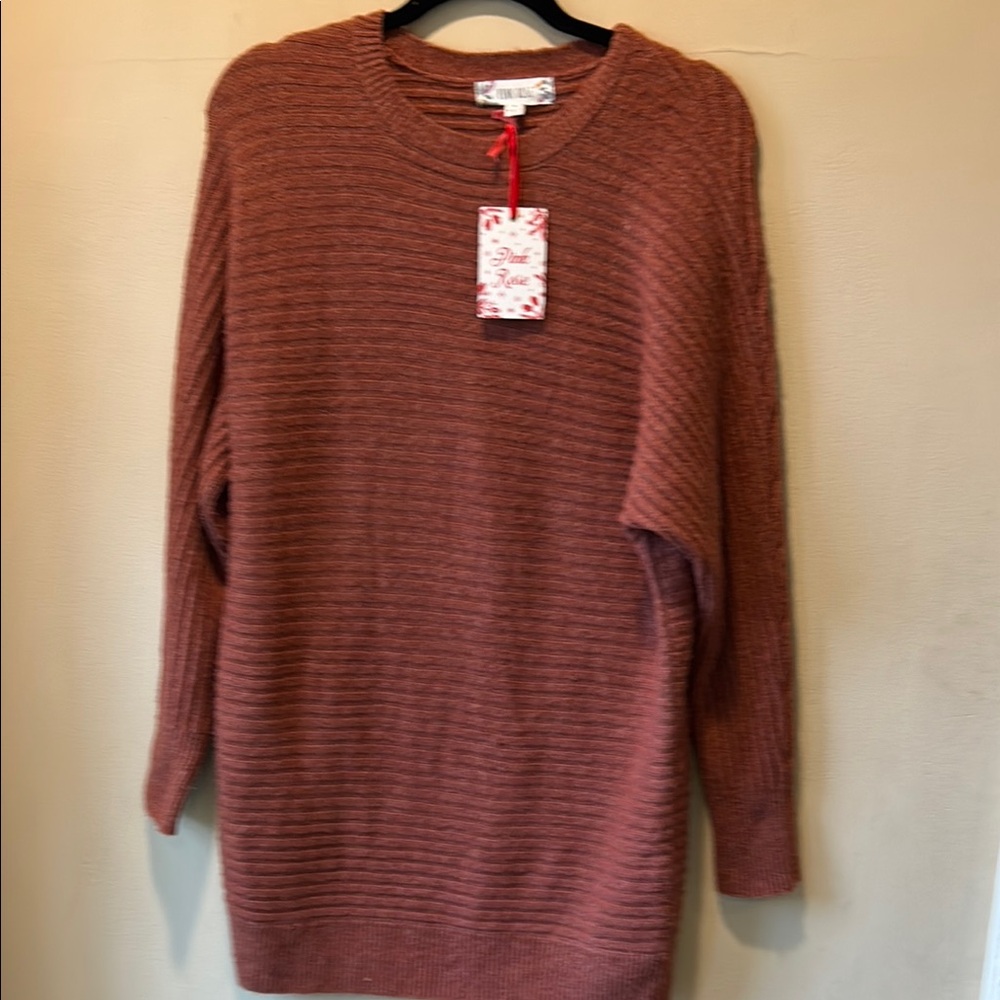 Pink Rose Women's Crew Neck Sweater - Warm Brown